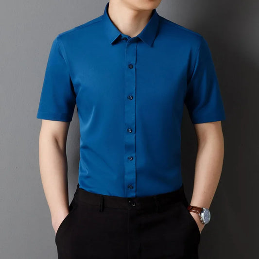 "Men's Summer Office Shirt – Latest Short Sleeve, Anti-Wrinkle, Soft & Pocket-Free Design"