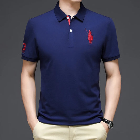 New High Quality Summer Men's Cotton Polo Shirt Luxury Embroidered Short Sleeved Top Korean Fashion