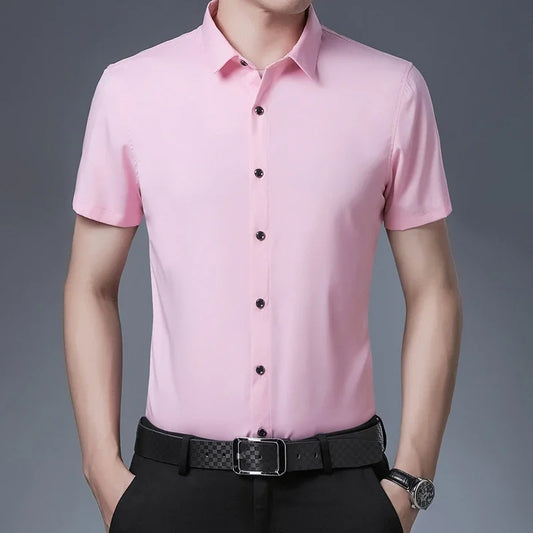 "Men's Business Casual Solid Color Short Sleeve Shirt Comfortable & Stylish"