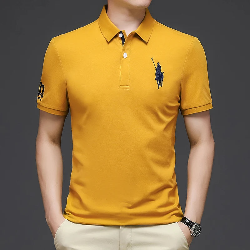 New High Quality Summer Men's Cotton Polo Shirt Luxury Embroidered Short Sleeved Top Korean Fashion