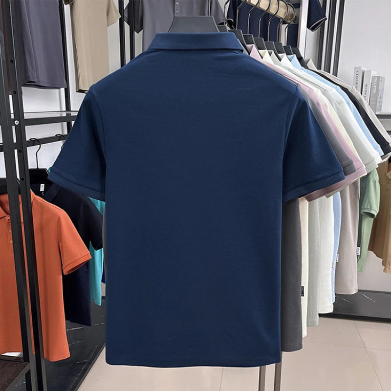 Solid Color Casual Business Stretchable Breathable Short Sleeve Polo Shirt for Men