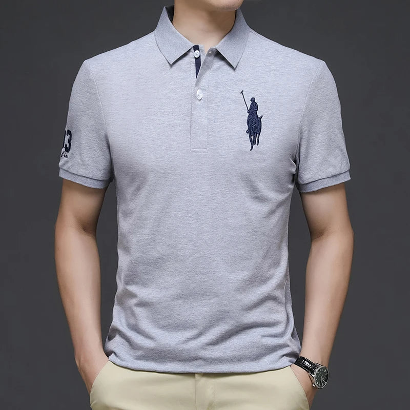 New High Quality Summer Men's Cotton Polo Shirt Luxury Embroidered Short Sleeved Top Korean Fashion