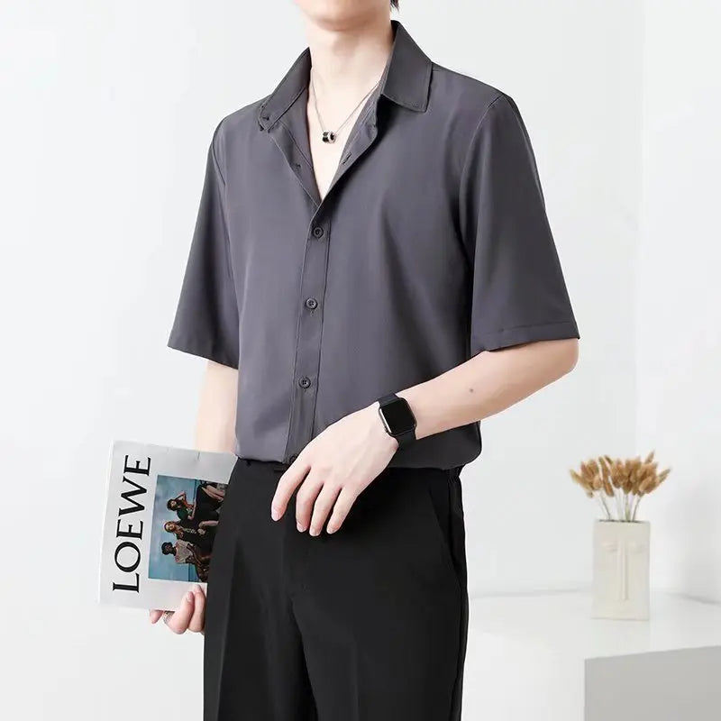 "Summer New Korean Men's Shirt – Fashionable, Breathable & Business Casual Short Sleeve"