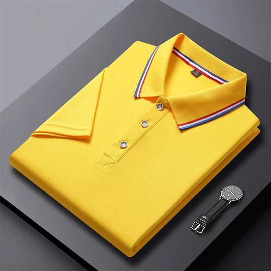 Solid Color Polo Shirt Men's Business Polo Collar Half sleeved Top 2025 Summer Casual Short sleeved T-shirt for Men