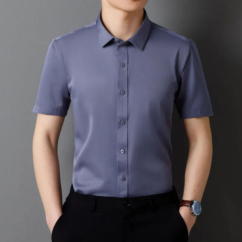 "Men's Summer Office Shirt – Latest Short Sleeve, Anti-Wrinkle, Soft & Pocket-Free Design"