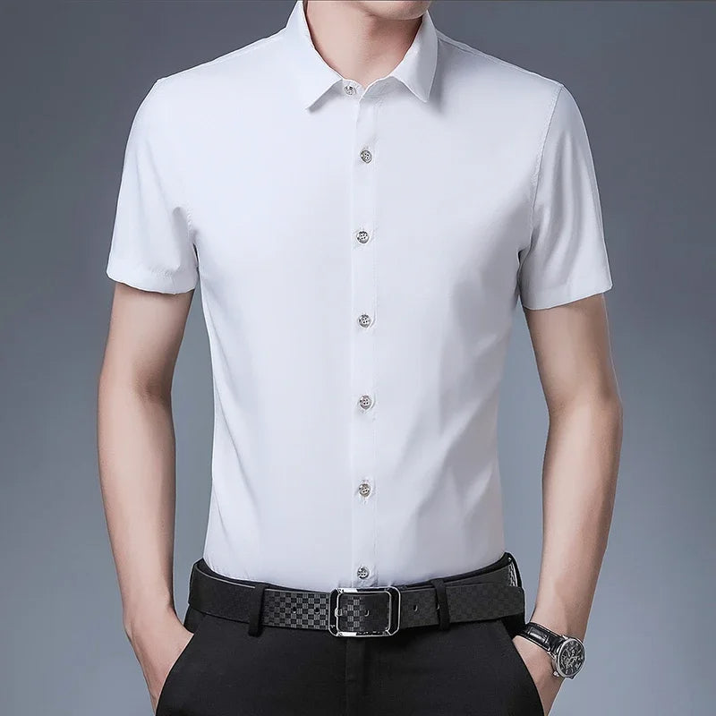 "Men's Business Casual Solid Color Short Sleeve Shirt Comfortable & Stylish"