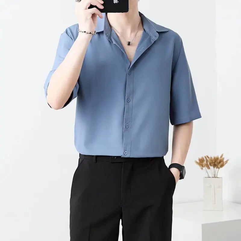 "Summer New Korean Men's Shirt – Fashionable, Breathable & Business Casual Short Sleeve"