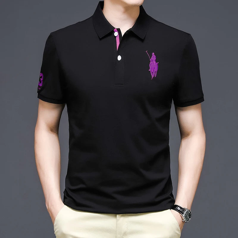 New High Quality Summer Men's Cotton Polo Shirt Luxury Embroidered Short Sleeved Top Korean Fashion