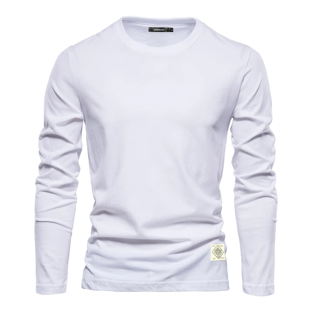 Men's Long Sleeve Solid T-Shirt – Classic Casual Spring Top, High-Quality