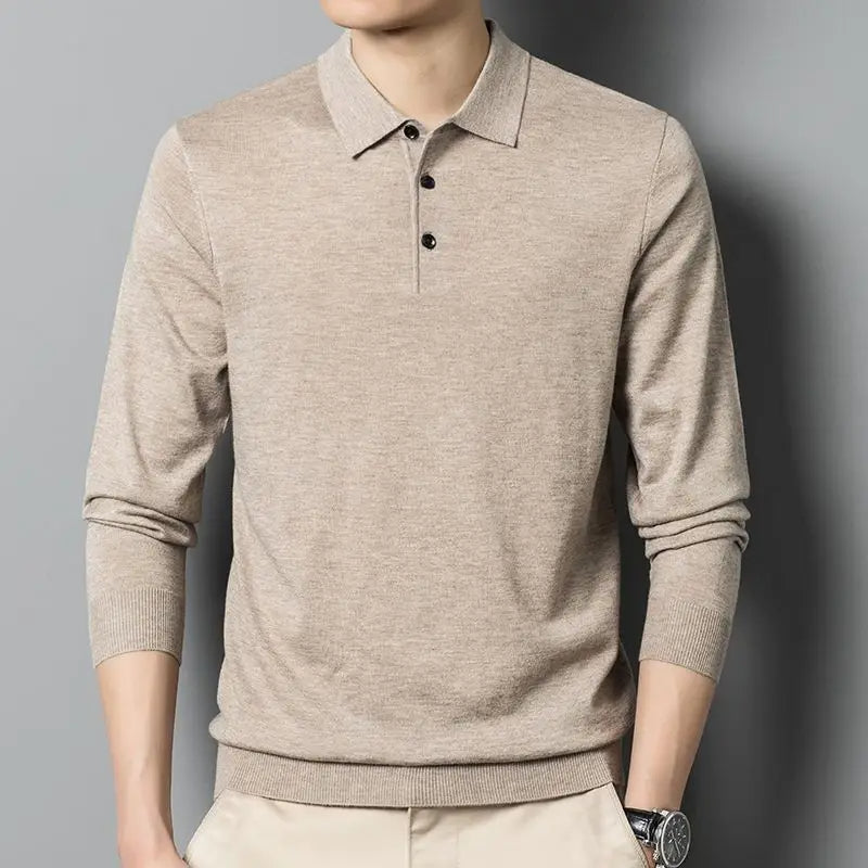 Men's Thin Top Solid Color High-end Casual Knitted Cardigan POLO Shirt