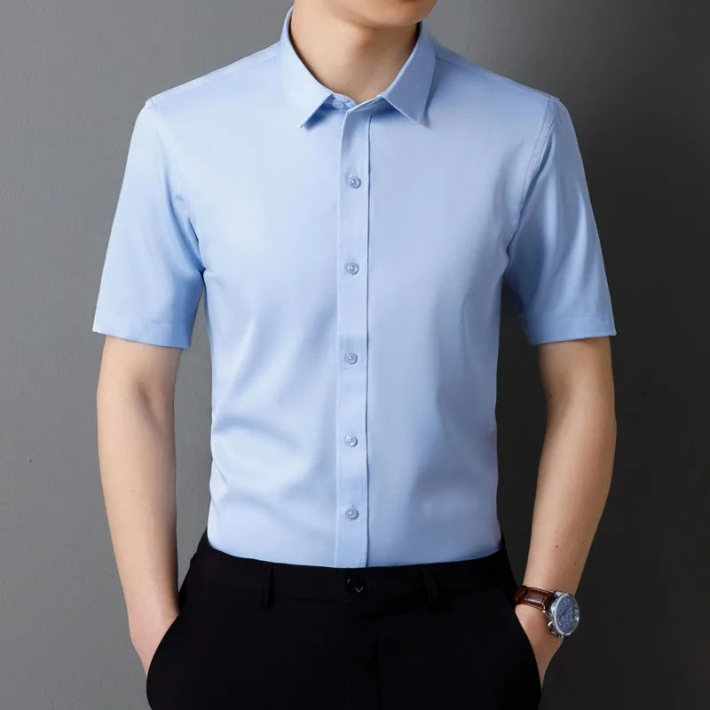 "Men's Summer Office Shirt – Latest Short Sleeve, Anti-Wrinkle, Soft & Pocket-Free Design"