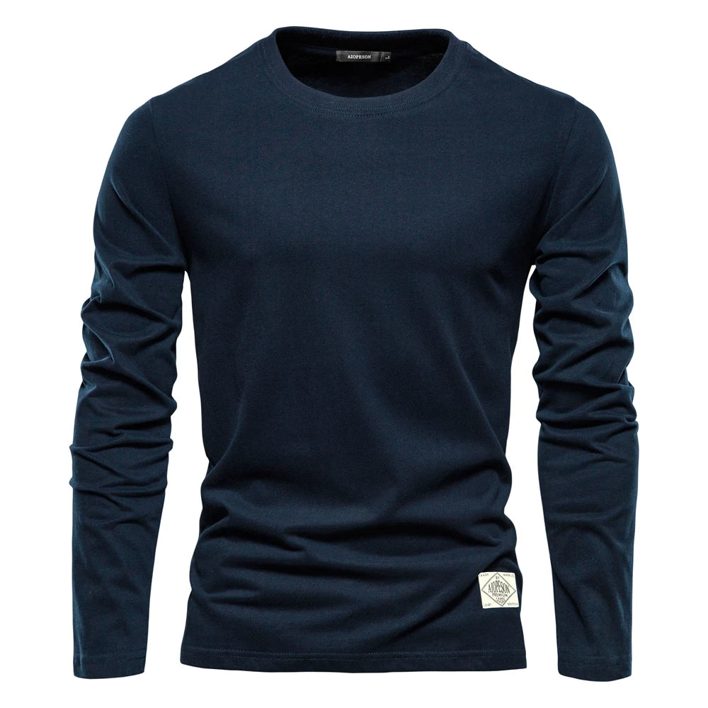 Men's Long Sleeve Solid T-Shirt – Classic Casual Spring Top, High-Quality