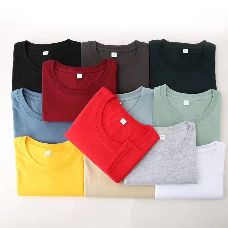 Men's Solid Color Round Neck Cotton Long Sleeved T-shirt Summer Comfortable Top