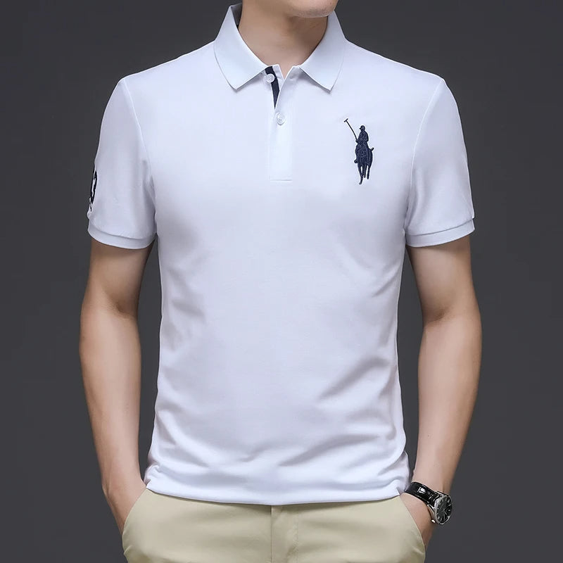 New High Quality Summer Men's Cotton Polo Shirt Luxury Embroidered Short Sleeved Top Korean Fashion