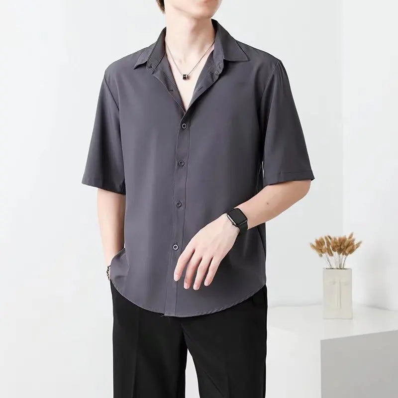 "Summer New Korean Men's Shirt – Fashionable, Breathable & Business Casual Short Sleeve"