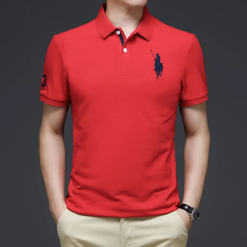 New High Quality Summer Men's Cotton Polo Shirt Luxury Embroidered Short Sleeved Top Korean Fashion