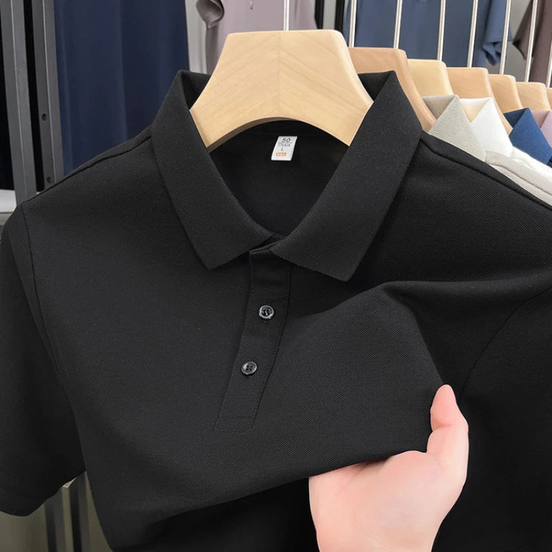 Solid Color Casual Business Stretchable Breathable Short Sleeve Polo Shirt for Men