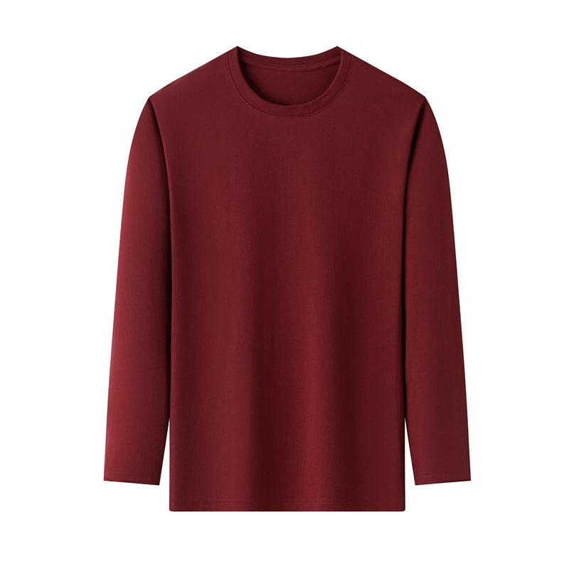 Men's Solid Color Round Neck Cotton Long Sleeved T-shirt Summer Comfortable Top