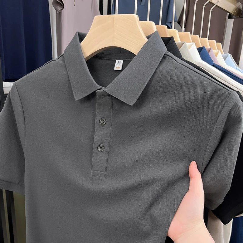 Solid Color Casual Business Stretchable Breathable Short Sleeve Polo Shirt for Men