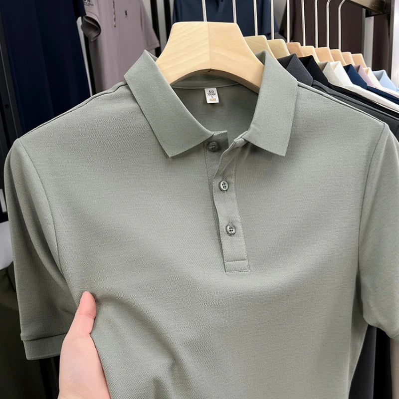 Solid Color Casual Business Stretchable Breathable Short Sleeve Polo Shirt for Men