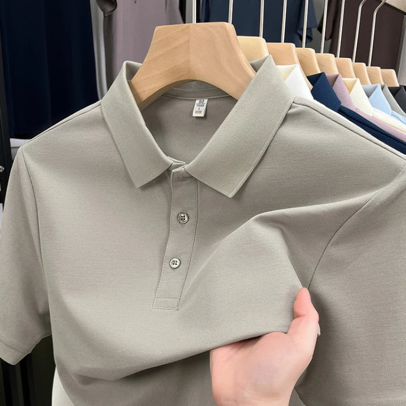 Solid Color Casual Business Stretchable Breathable Short Sleeve Polo Shirt for Men