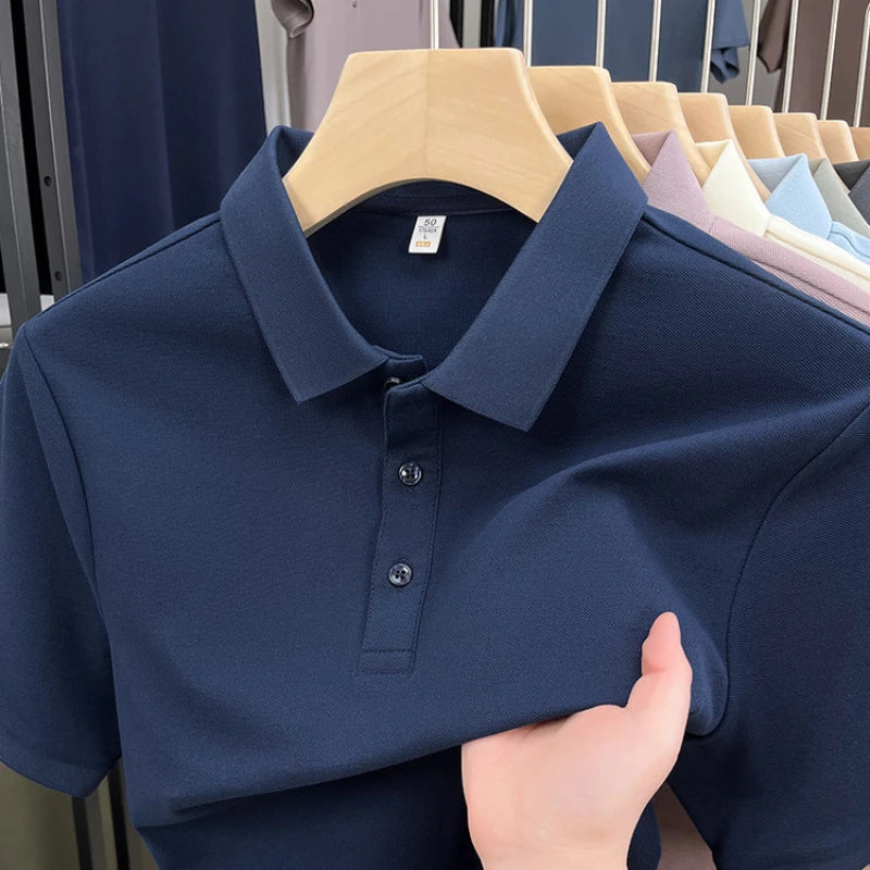 Solid Color Casual Business Stretchable Breathable Short Sleeve Polo Shirt for Men