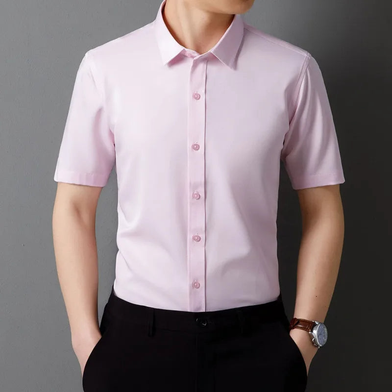 "Men's Summer Office Shirt – Latest Short Sleeve, Anti-Wrinkle, Soft & Pocket-Free Design"