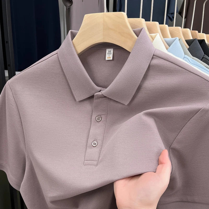 Solid Color Casual Business Stretchable Breathable Short Sleeve Polo Shirt for Men