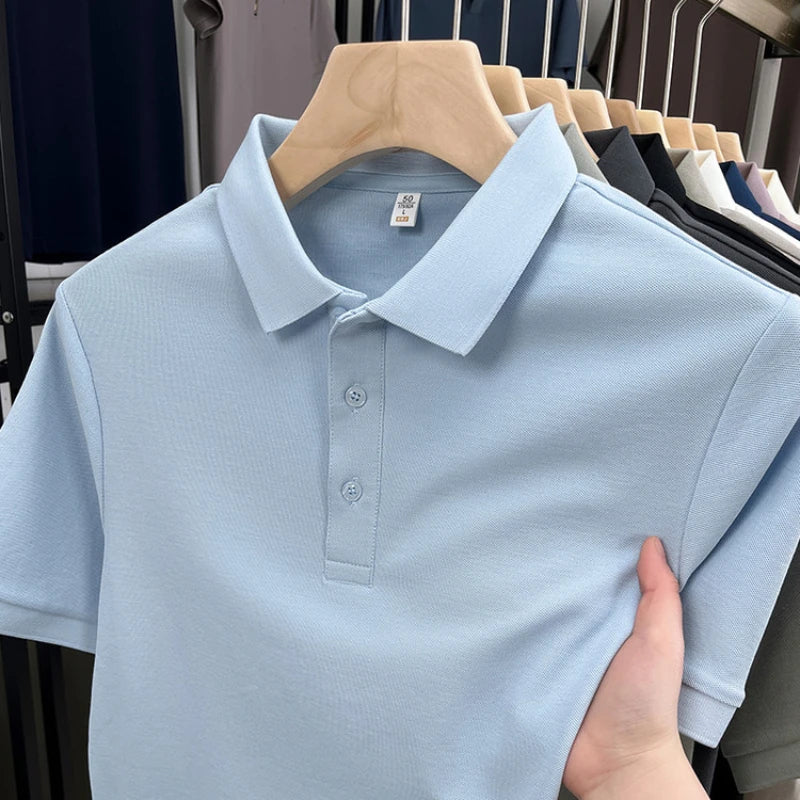 Solid Color Casual Business Stretchable Breathable Short Sleeve Polo Shirt for Men