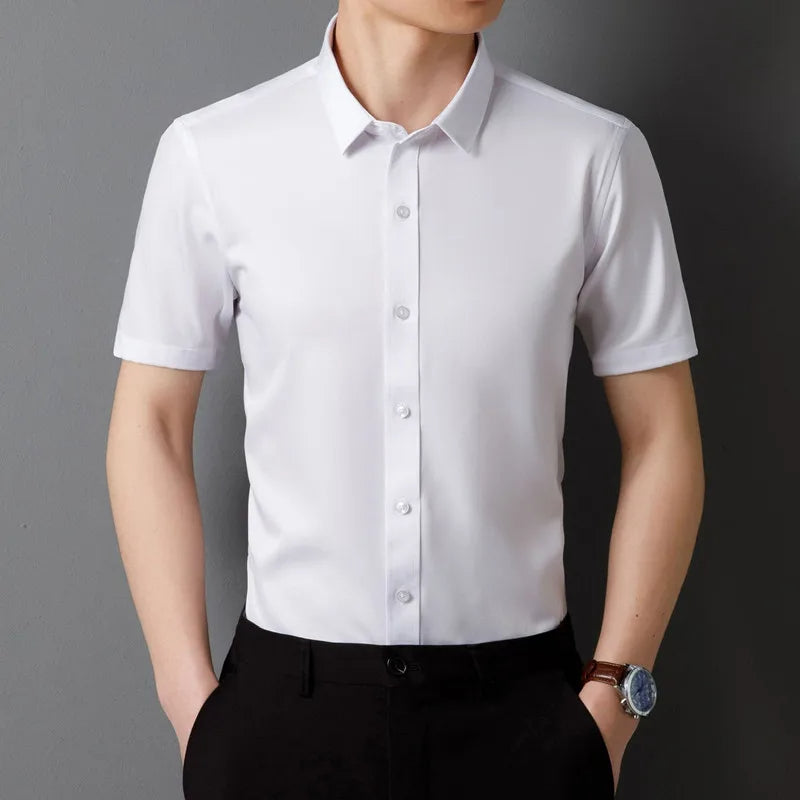 "Men's Summer Office Shirt – Latest Short Sleeve, Anti-Wrinkle, Soft & Pocket-Free Design"