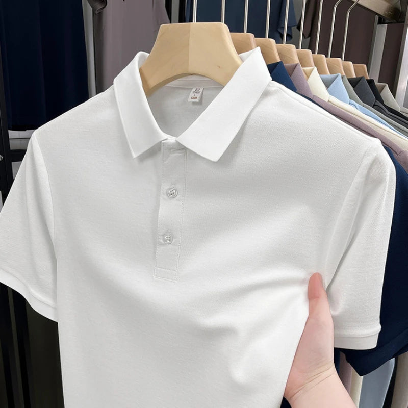 Solid Color Casual Business Stretchable Breathable Short Sleeve Polo Shirt for Men